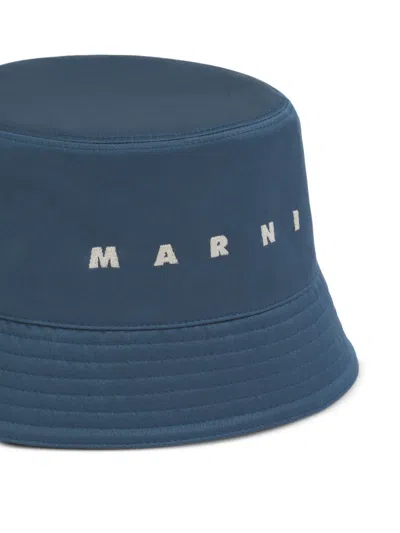 Marni Embroidered-lettering Bucket Hat In Blue