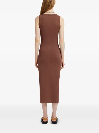 Marni Ribbed Logo-patch Midi Dress In Brown