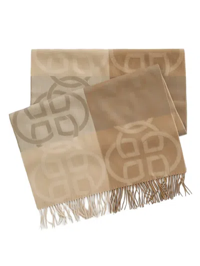 Gant Monogram-patter Fringed Scarf In Brown