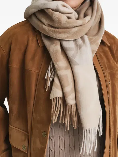 Gant Monogram-patter Fringed Scarf In Brown