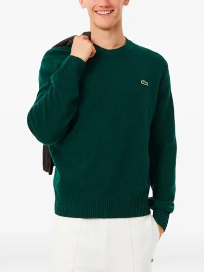 Lacoste Wool Crew Neck Sweater In Brown