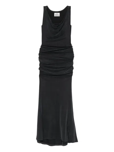 Vivienne Westwood Long Ginnie Pencil Dress Fluid Viscose Satin Black 40 Women In Black