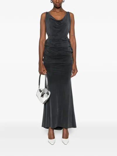 Vivienne Westwood Long Ginnie Pencil Dress Fluid Viscose Satin Black 40 Women In Black
