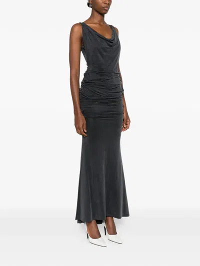 Vivienne Westwood Long Ginnie Pencil Dress Fluid Viscose Satin Black 40 Women In Black