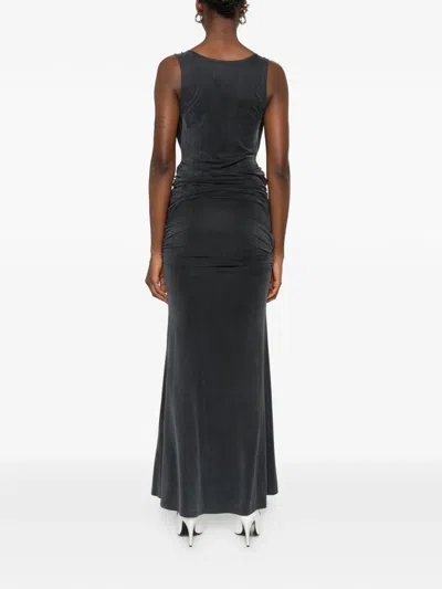 Vivienne Westwood Long Ginnie Pencil Dress Fluid Viscose Satin Black 40 Women In Black