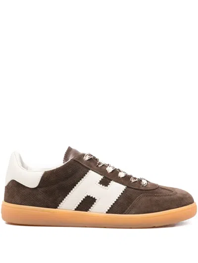 Hogan Chocolate Brown Suede Platform Sneakers With Lace-up Closure And H Logo Detail