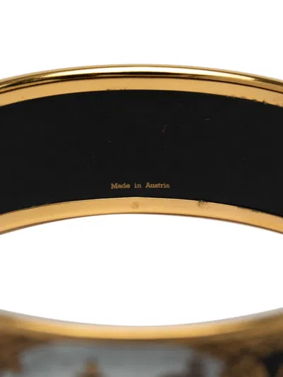 Pre-owned Hermes 2000-2010 Wide Grand Apparat Horse Enamel Bangle 65 Costume Bracelet In Black