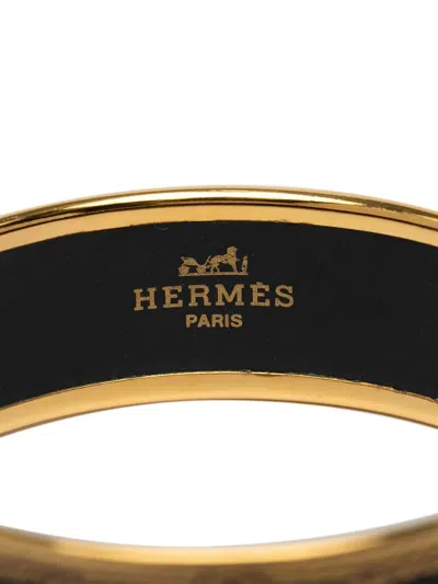 Pre-owned Hermes 2000-2010 Wide Grand Apparat Horse Enamel Bangle 65 Costume Bracelet In Black