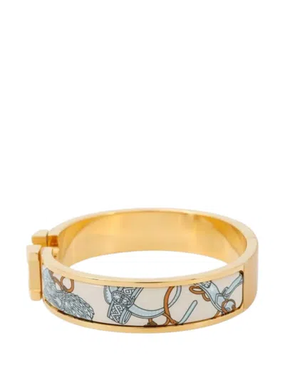 Pre-owned Hermes 2000-2025 Narrow Enamel Bride De Cour Clic H Bracelet Pm Costume Bracelet In White