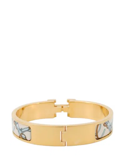 Pre-owned Hermes 2000-2025 Narrow Enamel Bride De Cour Clic H Bracelet Pm Costume Bracelet In White