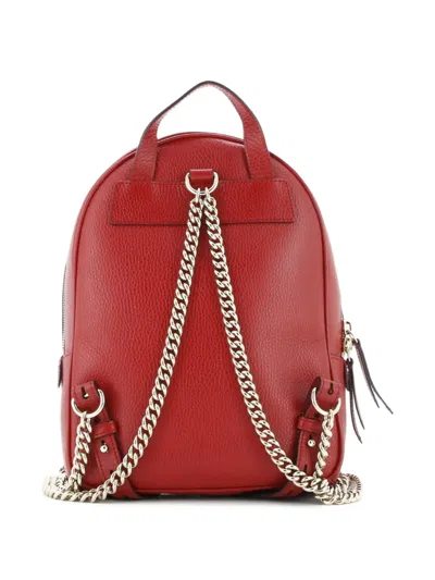 Pre-owned Gucci Soho Chain Leather Backpack In Red
