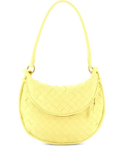 Pre-owned Bottega Veneta Gemelli Intrecciato Leather Small Shoulder Bag In Yellow