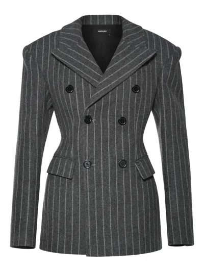 Anouki Double-breasted Striped Blazer In Black