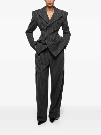 Anouki Double-breasted Striped Blazer In Black