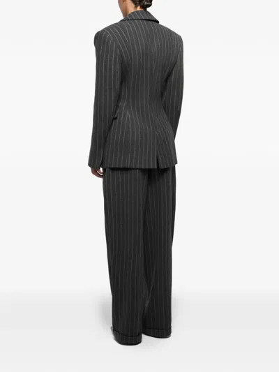 Anouki Double-breasted Striped Blazer In Black