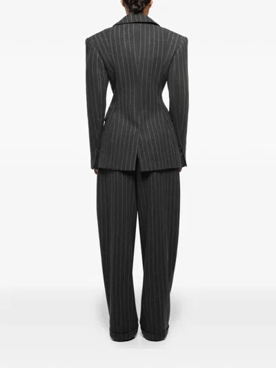 Anouki Double-breasted Striped Blazer In Black