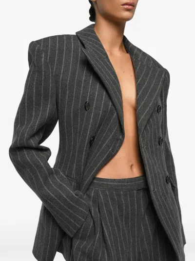 Anouki Double-breasted Striped Blazer In Black