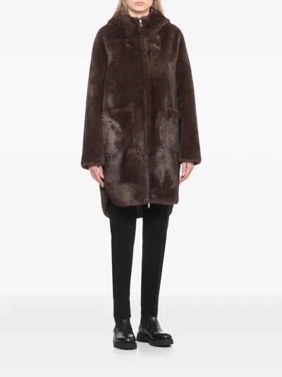 Betta Corradi Faux-fur Hooded Coat In Brown