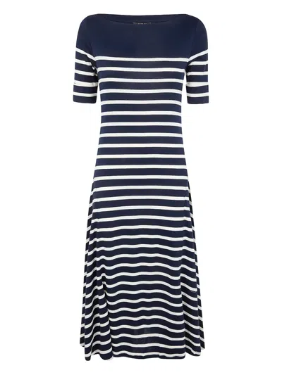 Ralph Lauren Striped Midi Dress In Blue