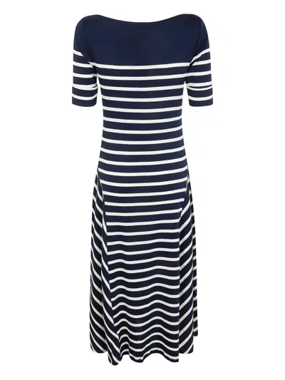 Ralph Lauren Striped Midi Dress In Blue