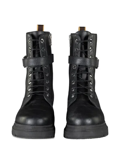 Moorer Lavinia Buckle Lace-up Boots In Black