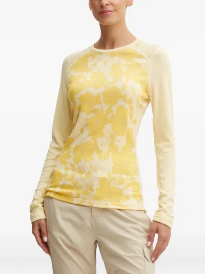 Helly Hansen Floral Crew-neck Base-layer Top In Yellow