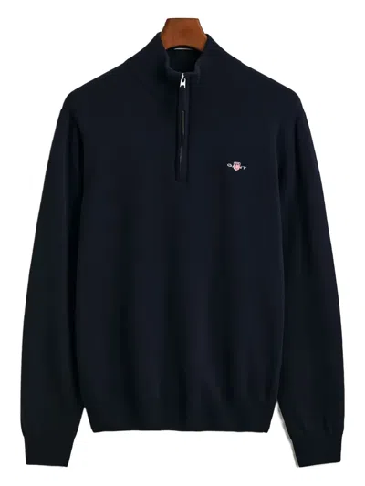 Gant Half Zip Lambswool Sweater In Blue