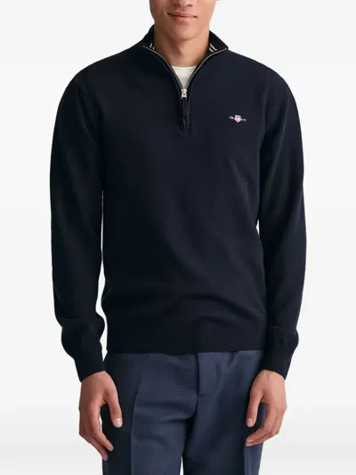 Gant Half Zip Lambswool Sweater In Blue