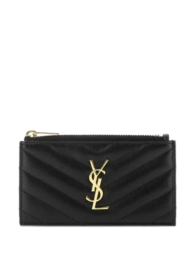 Saint Laurent Cassandre Zip Card Case In Black