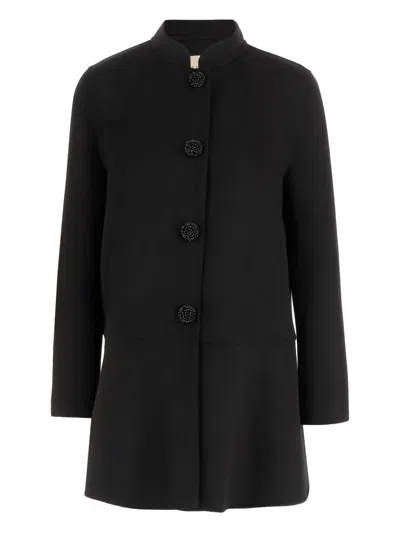 Valentino Button Wool Coat In Black