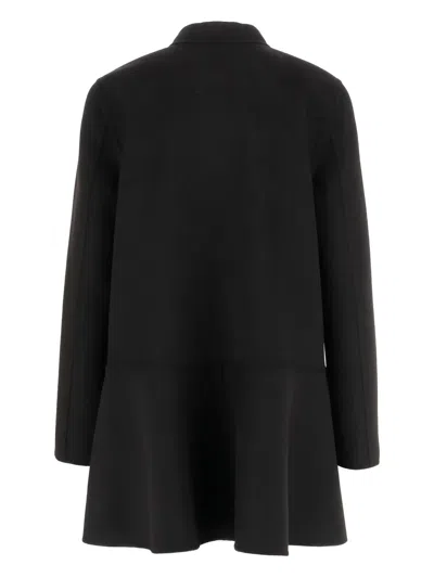 Valentino Button Wool Coat In Black