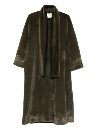 Parlor Scarf-detail Faux-fur Coat In Green