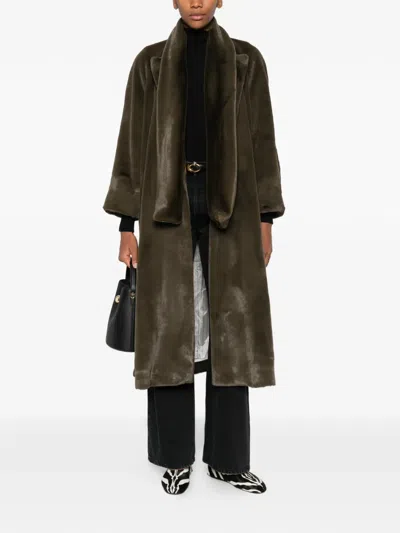 Parlor Scarf-detail Faux-fur Coat In Green