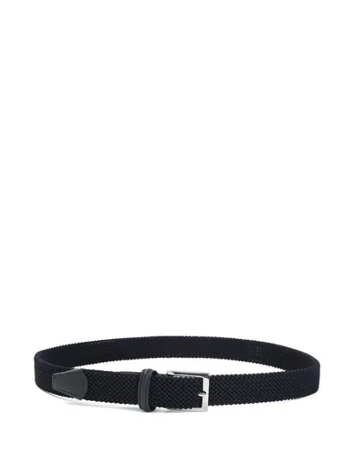 Kiton Adjustable Braided Leather Belt With Silver Buckle In Black