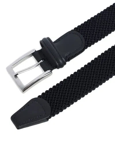 Kiton Adjustable Braided Leather Belt With Silver Buckle In Black