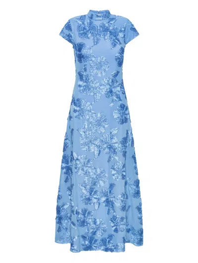 Rotate Birger Christensen Floral-embroidered Midi Dress In Blue