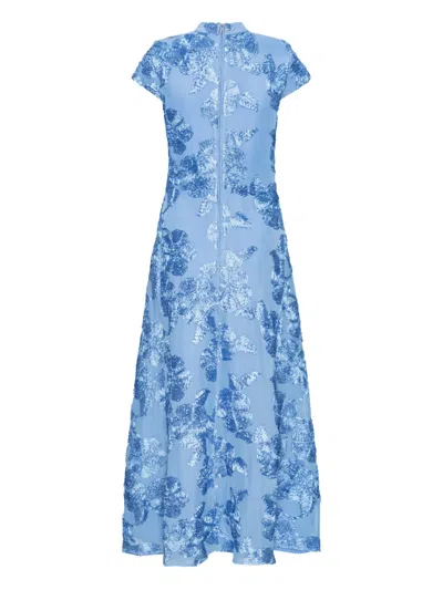 Rotate Birger Christensen Floral-embroidered Midi Dress In Blue