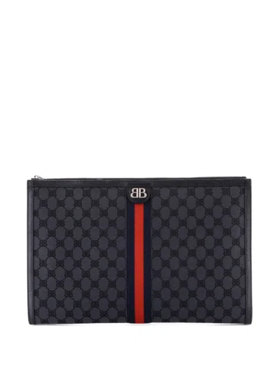 Pre-owned Balenciaga X Gucci The Hacker Project Laptop Pouch Bb Canvas Clutch Bag In Black