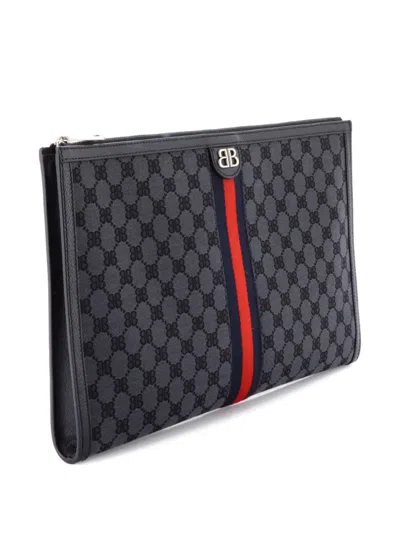 Pre-owned Balenciaga X Gucci The Hacker Project Laptop Pouch Bb Canvas Clutch Bag In Black