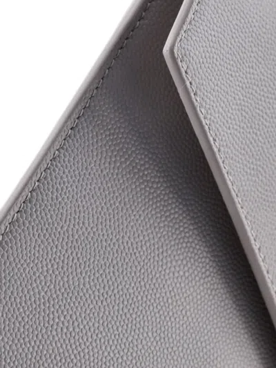 Pre-owned Saint Laurent Uptown Pouch Leather Clutch Bag In Gray