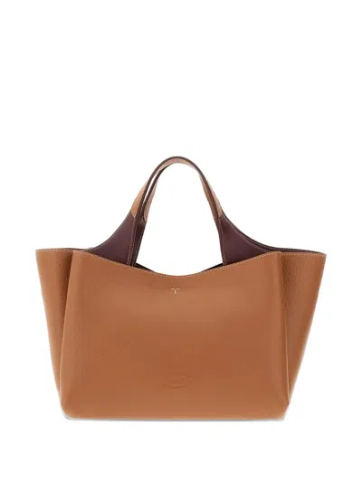 Tod's Double Handle Leather Handbag In Brown