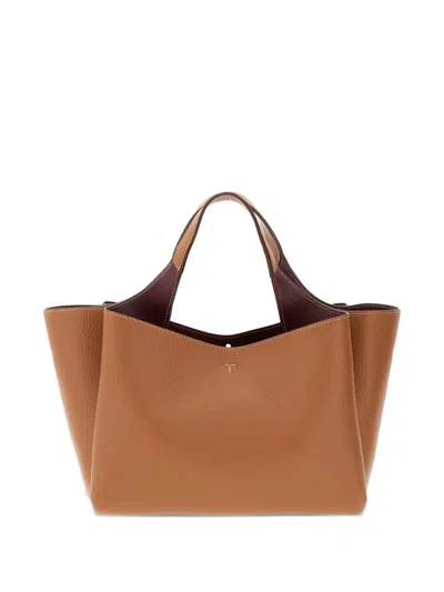 Tod's Double Handle Leather Handbag In Brown