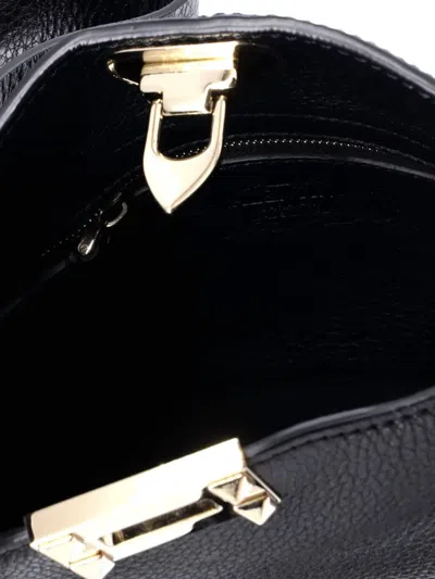 Pre-owned Valentino Garavani Rockstud Flip Lock Messenger Bag Leather Mini Crossbody Bag In Black