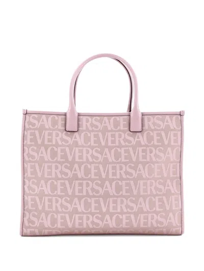 Pre-owned Versace La Medusa All Over Logo Canvas Large Tote Bag In Pink