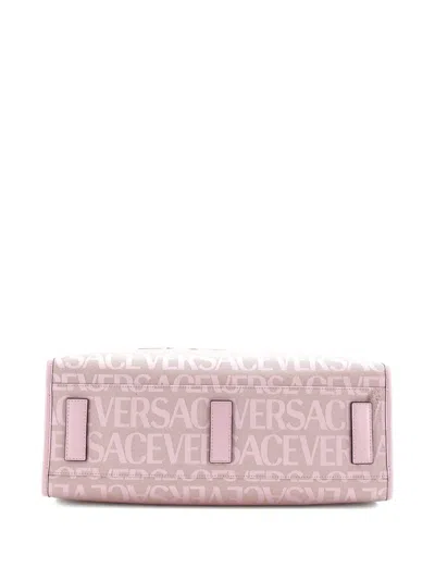 Pre-owned Versace La Medusa All Over Logo Canvas Large Tote Bag In Pink