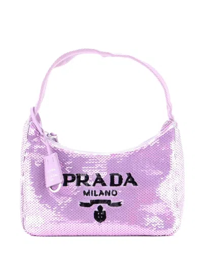 Pre-owned Prada Re-edition 2000 Sequins Mini Hobo Bag In Purple