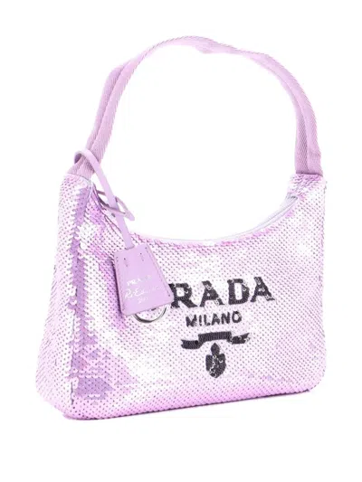 Pre-owned Prada Re-edition 2000 Sequins Mini Hobo Bag In Purple