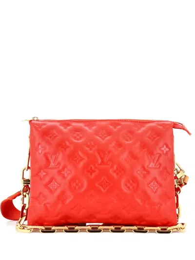Pre-owned Louis Vuitton Coussin Bag Monogram Embossed Lambskin Pm Crossbody Bag In Red