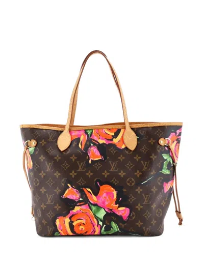Pre-owned Louis Vuitton Neverfull Limited Edition Monogram Roses Mm Tote Bag In Brown