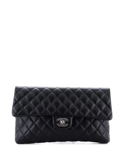 Pre-owned Chanel Classic Flap Quilted Lambskin Clutch Bag In Black